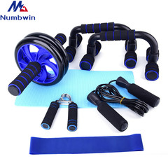 健腹輪俯臥撐七件套16寸輪工字型俯臥撐橡膠跳繩海綿握力器乳膠圈