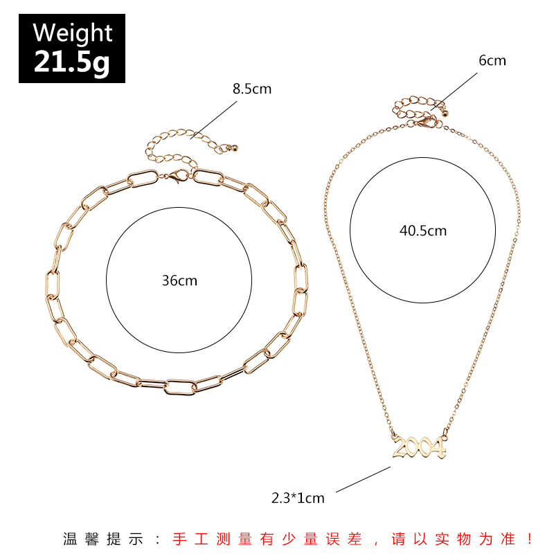 Simple Year Number Pendant Double-layer Necklace display picture 2