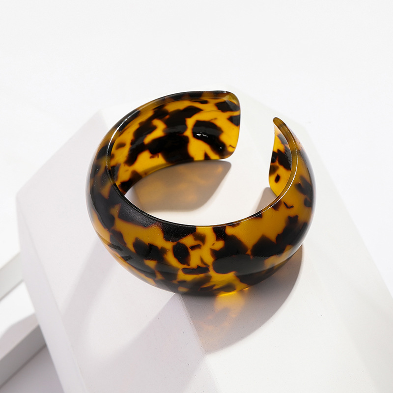 Lámina De Acetato De Celulosa Con Estampado De Leopardo Abierta-pulsera Con Acabado display picture 4