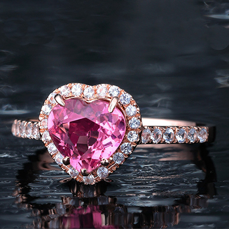 Fashion Heart Shape Copper Plating Inlay Artificial Gemstones Rings 1 Piece