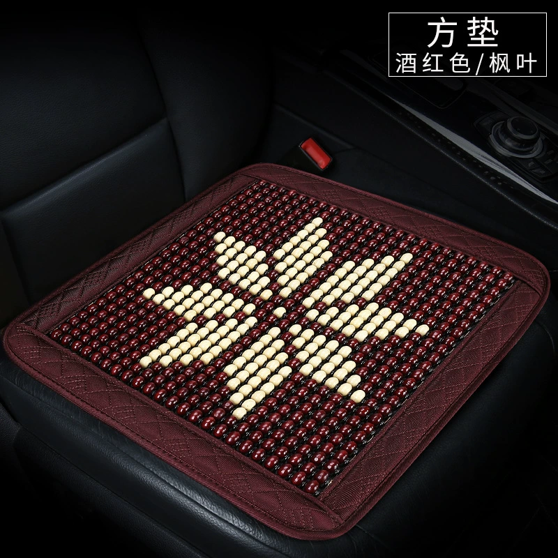 Деревянные бусины квадратный коврик Летний одиночный коврик Летний квадратный коврик Деревянные бусины талии коврик [Wine Red/Maple Leaf]