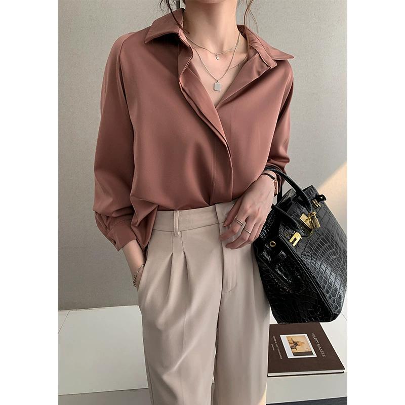 Белая рубашка женская 2023 Весна Новый дизайн нишевый топ в нежном стиле Свободная рубашка с длинным рукавом Базовая рубашка модная