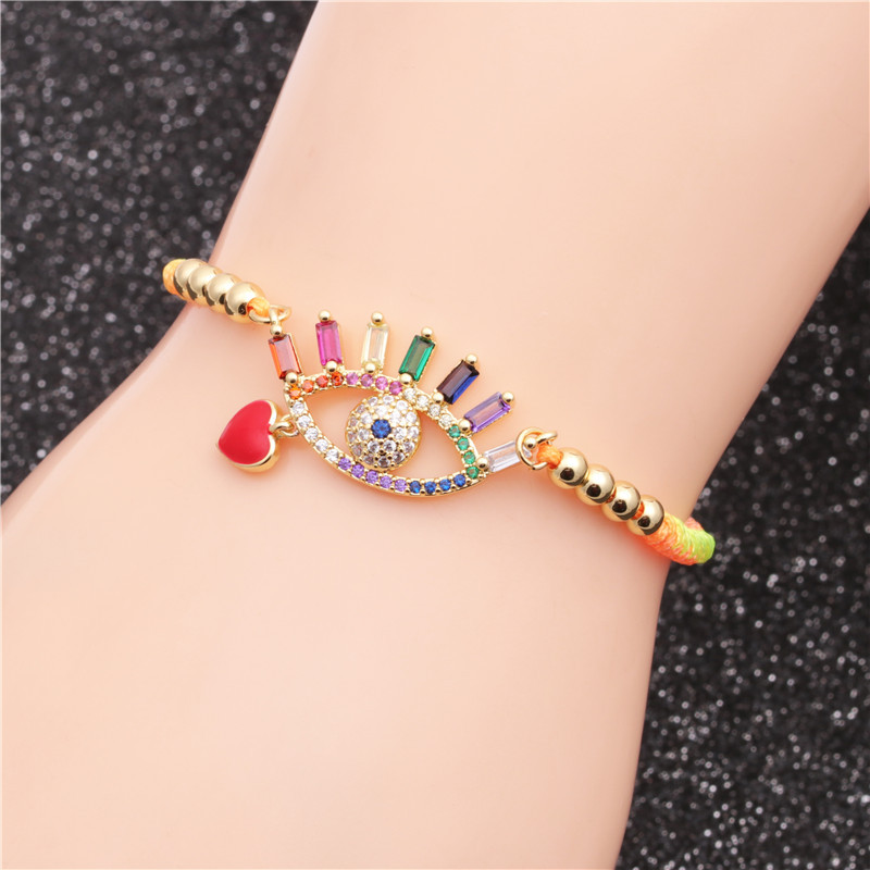 Fashion Jewelry Copper Micro-set Zirconium Heart-shaped Demon Eyes Adjustable Bracelet Wholesale Nihaojewelry display picture 5