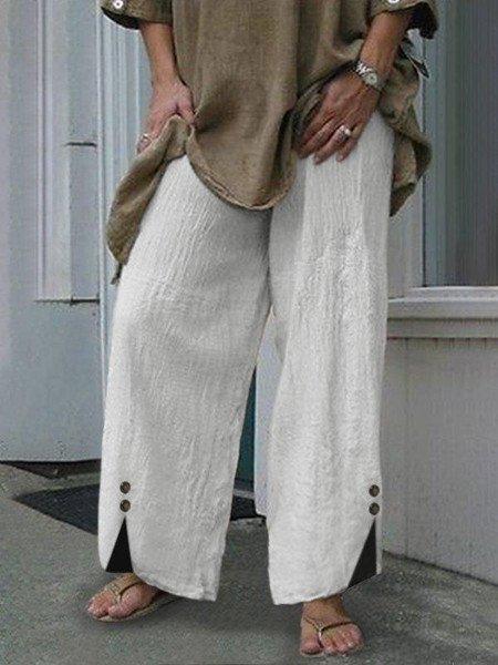 Femmes Du Quotidien Vêtement De Rue Couleur Unie Toute La Longueur Bouton Pantalons Décontractés Pantalon Large display picture 7