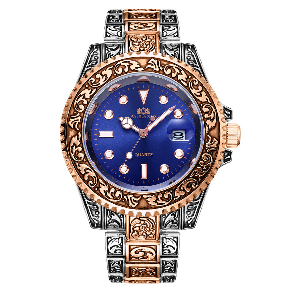 Montre homme à quartz sculptée avec calendrier fantôme d'eau lumineuse MONTRE À QUARTZ_voghion.com