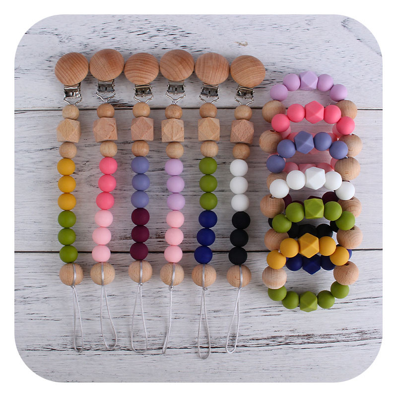 Seguridad del medio ambiente de silicona chupete cadena mordedor palo Bebé Beech octogonal cuentas de silicona juguete mordedor pulsera