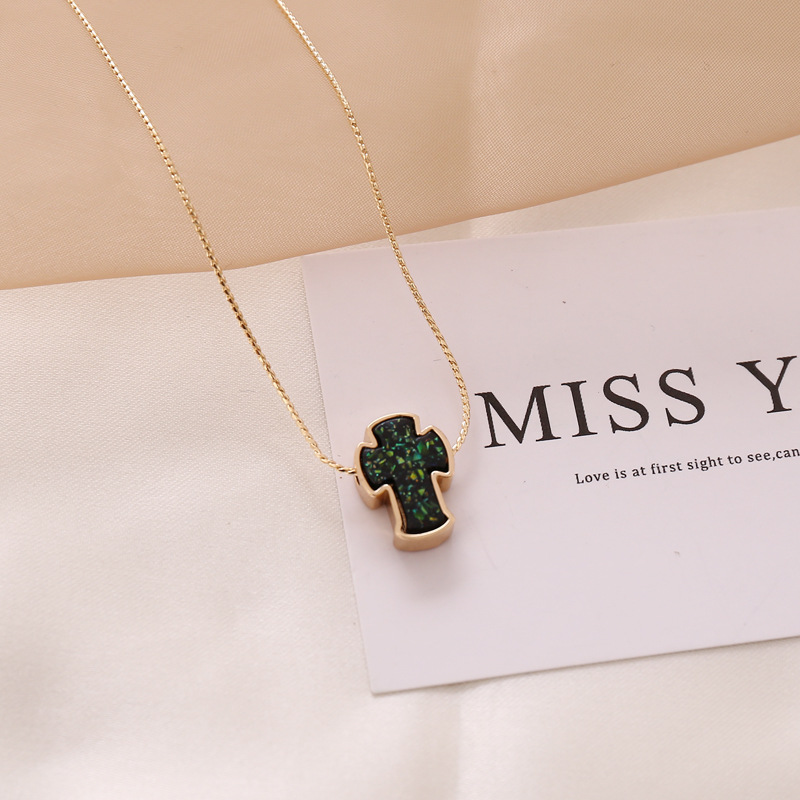 retro multicolor cross pendent alloy necklace