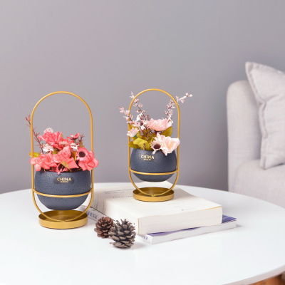 新品桌面铁艺提篮水泥花盆套装 多肉植物方形花盆配铁架泡沫包装