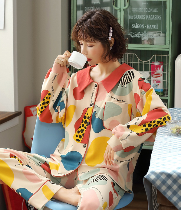 100% pijamas de algodón Primavera y otoño de las mujeres de manga larga ropa para el hogar de algodón Otoño e Invierno estilo coreano más traje de tamaño