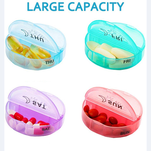 Foreign trade hot selling AMPM 2 times a day large pill storage box PU leather box round travel 7-day pill box