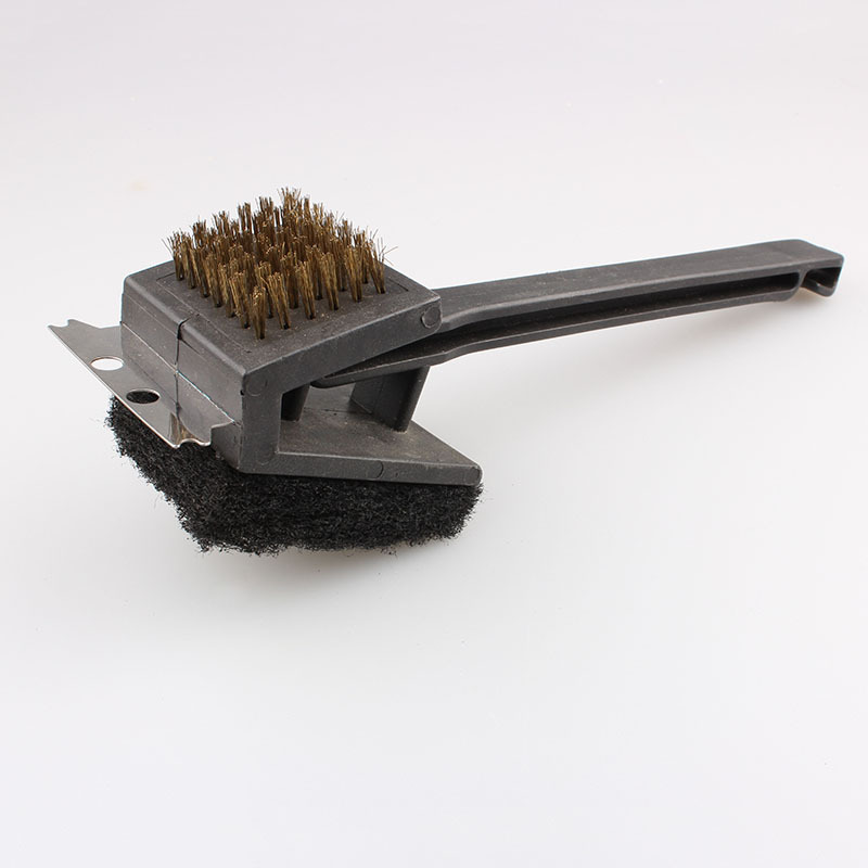 Parrilla de barbacoa al aire libre cepillo de limpieza mango PP cepillo de alambre de cobre cepillo de alambre de hoja de acero herramienta de barbacoa cepillo Amazon