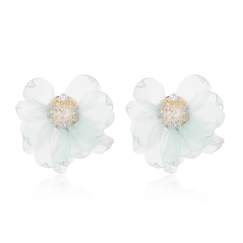 13g Weight Earrings, Ear Studs Classification Wedding, Travel Occasion Chiffon Material Flower Pattern Women'S Gender Red, Blue Color Fashion Fairy Chiffon Flower Earrings Netting Crystal Beads Flower Cloth Earrings For Women Wholesale Nihaojewelry 5