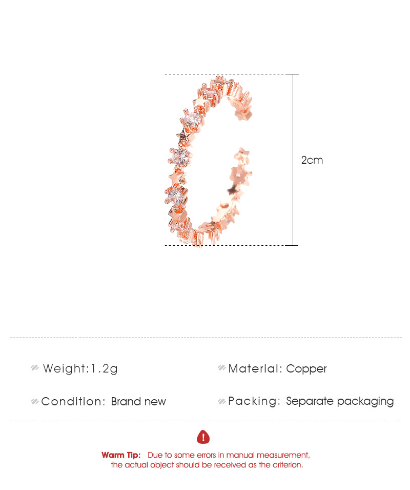 Süßer Offener Kupfer Eingelegter Zirkon Einfacher Fünfzackiger Sternring display picture 1