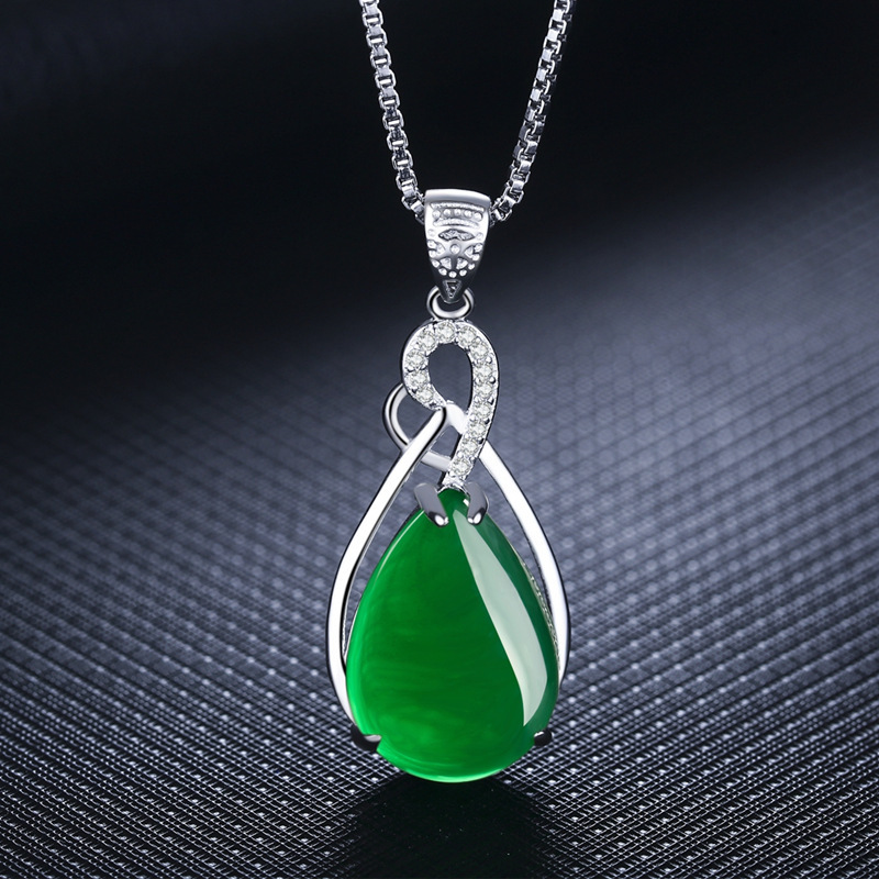Elegant transparent pendant drop-shaped jade pomegranate with zircon