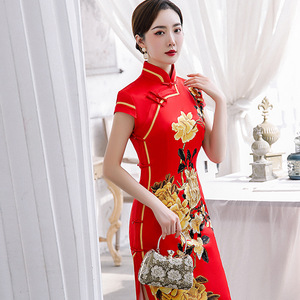 Cheongsam retro long cheongsam dress banquet etiquette heavy Qipao skirt