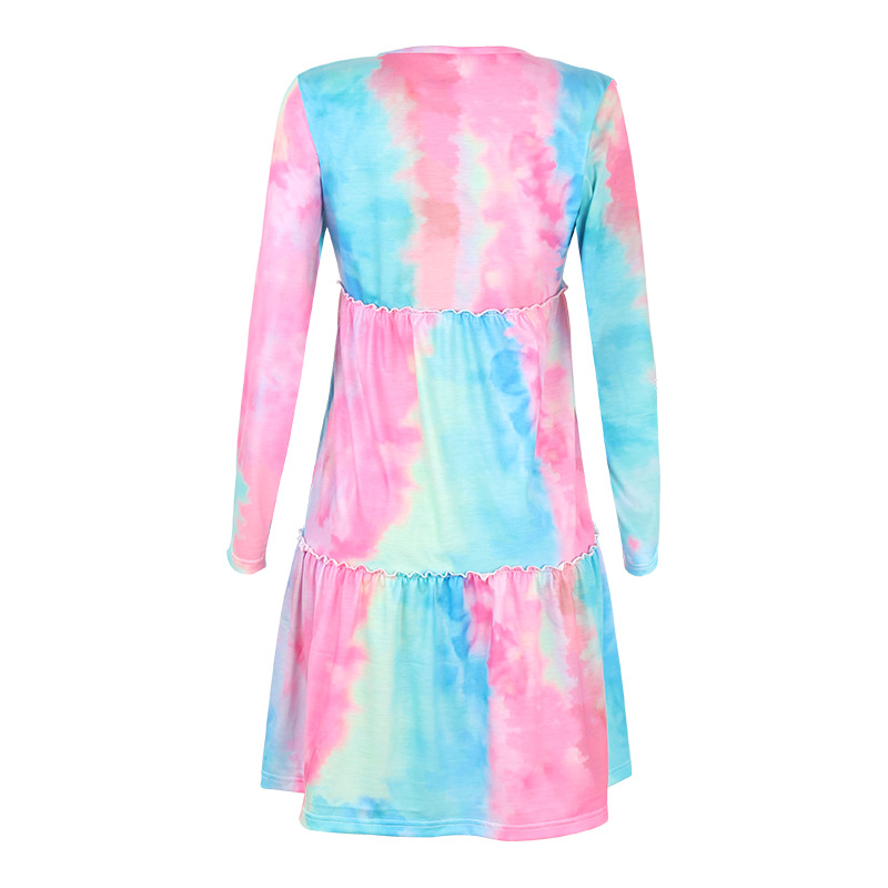 tie-dye printing long-sleeved stitching dress NSZH19540