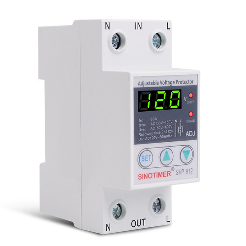 SVP-912 110V 120V Adjustable Smart Self-Resetting Over/Under Voltage Protector Automatic Reset Switch 40A