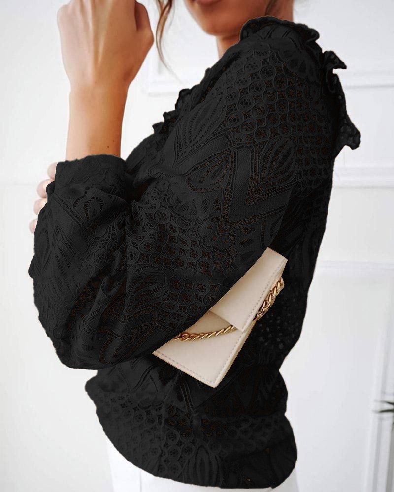 Women's Blouse Long Sleeve Blouses Patchwork Hollow Out Fashion Solid Color display picture 5