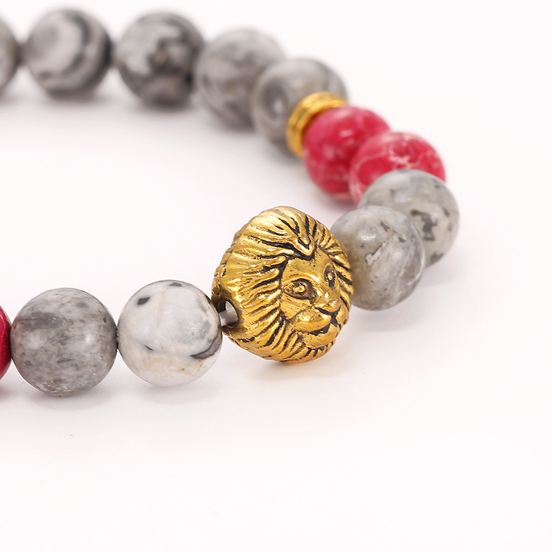 AliExpress Amazon Foreign Trade Popular Style Alloy Lionu0027s Head Beads Bracelet Menu0027s Europea