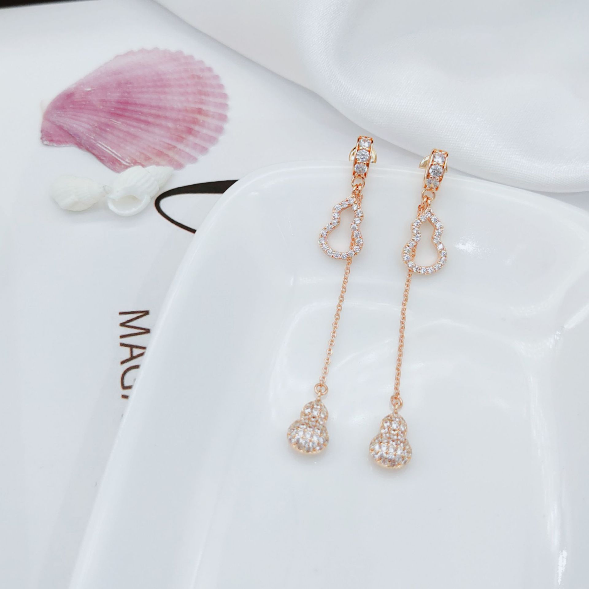 Gold-plated Zircon Long Tassel Earrings display picture 4