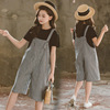 Summer summer clothing, children's set, overall, suitable for teen, Korean style, loose fit