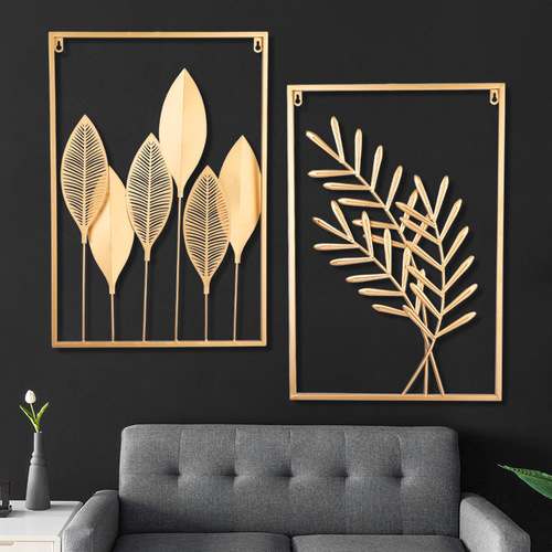Modern living room wall decoration metal leaves wall hanging TV sofa background wall light luxury room wall hangings