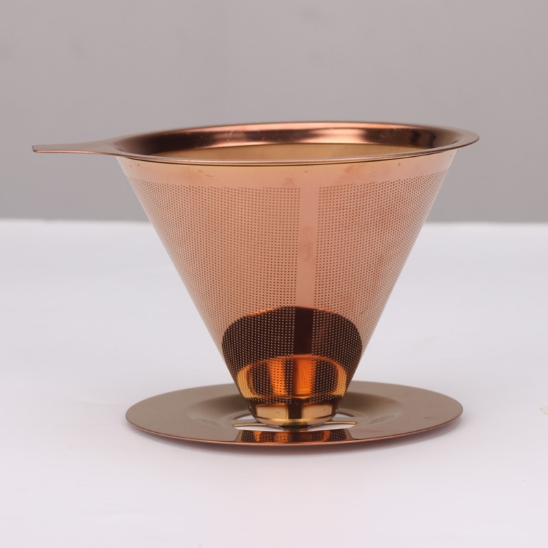304 Stainless Steel Electroplated Gold Filter Cup Double Layer Filter Integrated Coffee Funnel Filter Dery