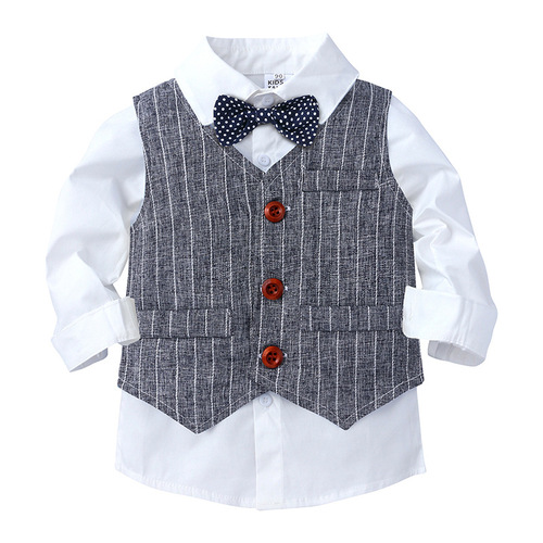 European and American Amazon Boys Gentleman Suit Spring Autumn New Children's Vest White Shirt Striped Pants Three-piece Set