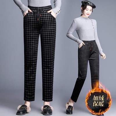 秋冬加絨加厚陽光絨直筒褲女加大碼中老年寬松顯瘦高腰休閑褲子