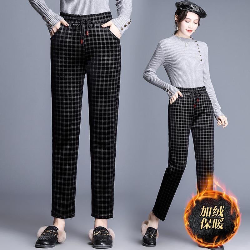秋冬加絨加厚陽光絨直筒褲女加大碼中老年寬松顯瘦高腰休閑褲子
