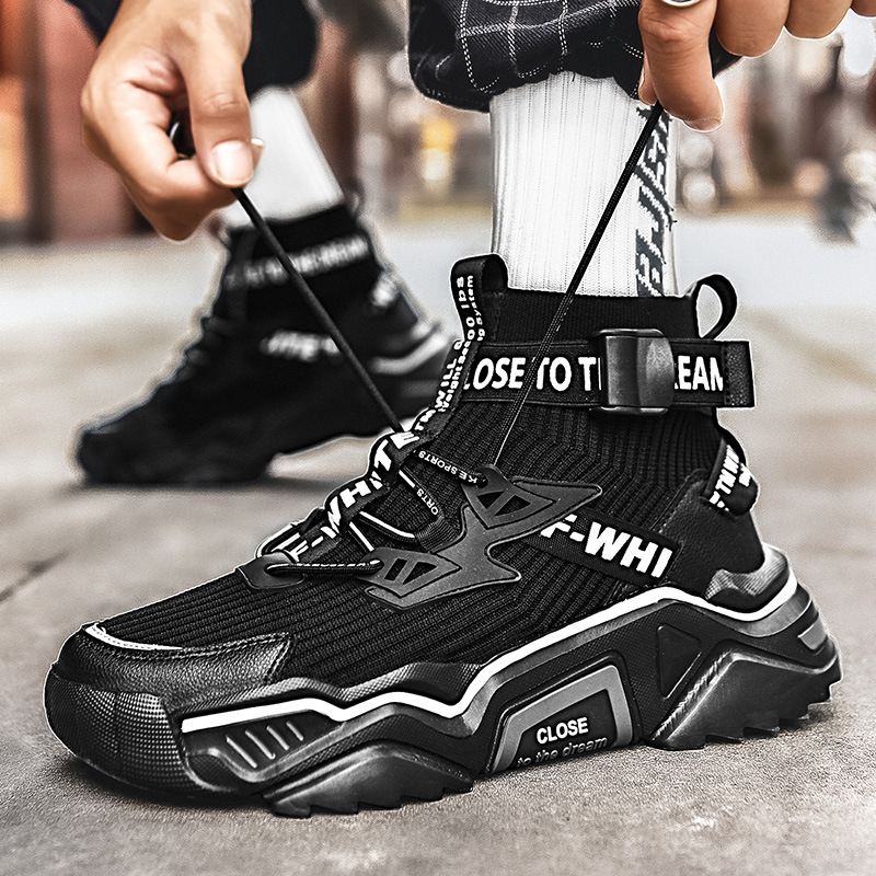 2020 秋冬弹力袜子鞋男士保暖运动休闲鞋学生街头高帮鞋子男