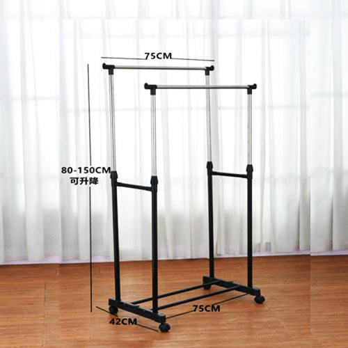 Double Rod Clothes Rack, Portable Clothes Drying Rack, Simple Hanger, Telescopic Floor Drying Rack