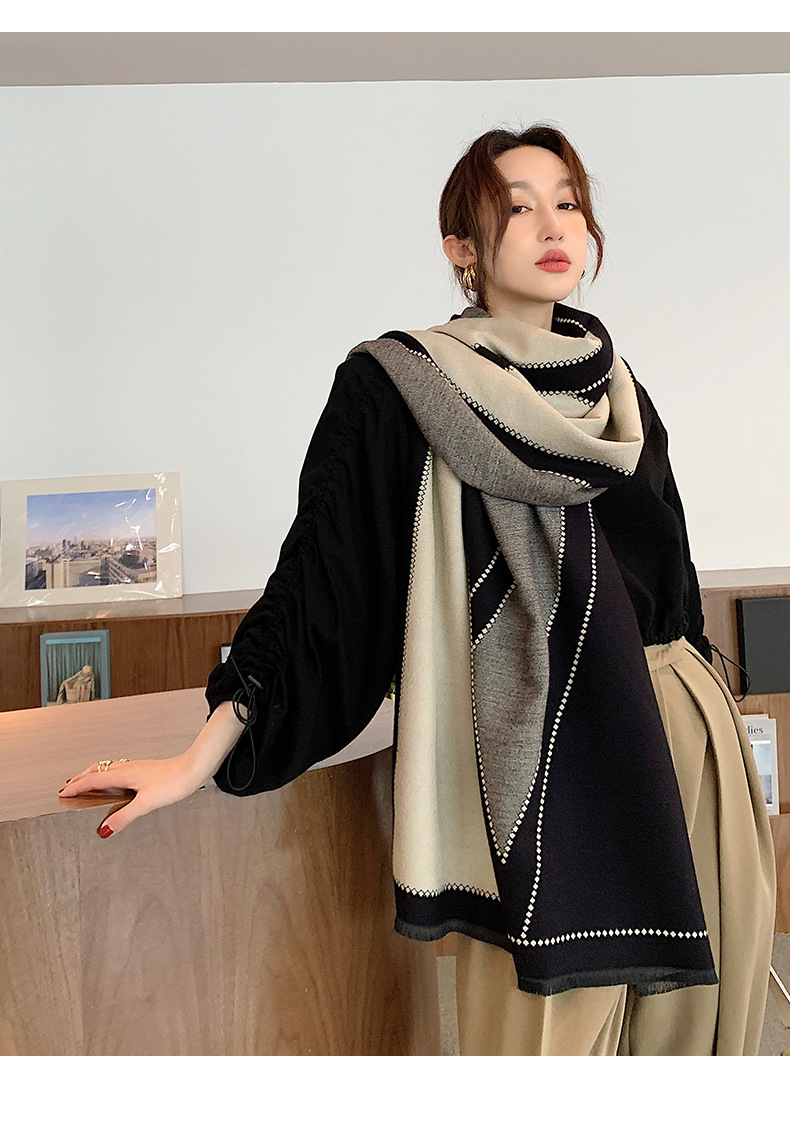 Trendy All-match Cashmere Shawl Dual-use Long Thick Warm Scarf display picture 5