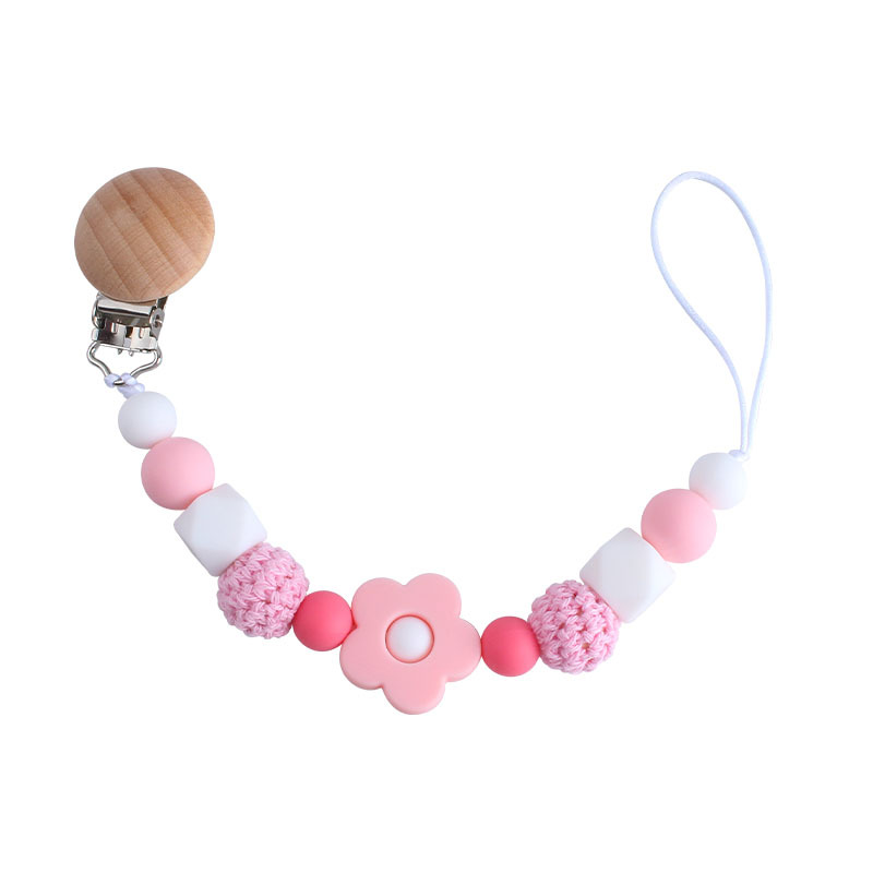 Nuevo bebé haya chupete clip bebé creativo calmante cuentas de silicona Rosa mordedor Cadena de chupete cadena anti-gota