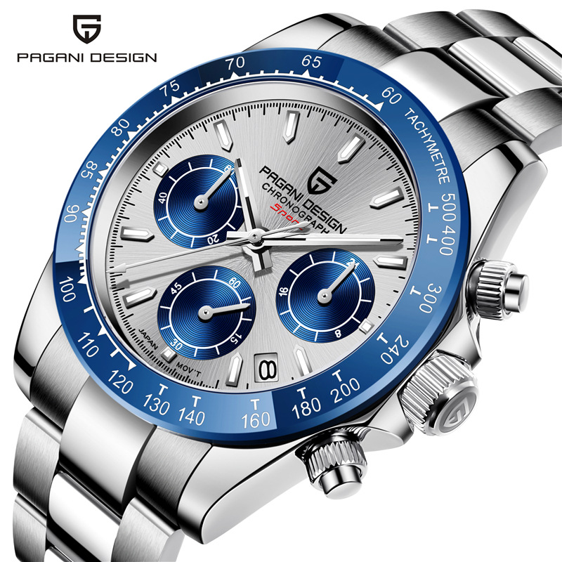 Venta al por mayor bojiani PAGANI reloj de hombre 6-PIN calendario multifunción Calendario de acero inoxidable casual reloj impermeable 1644