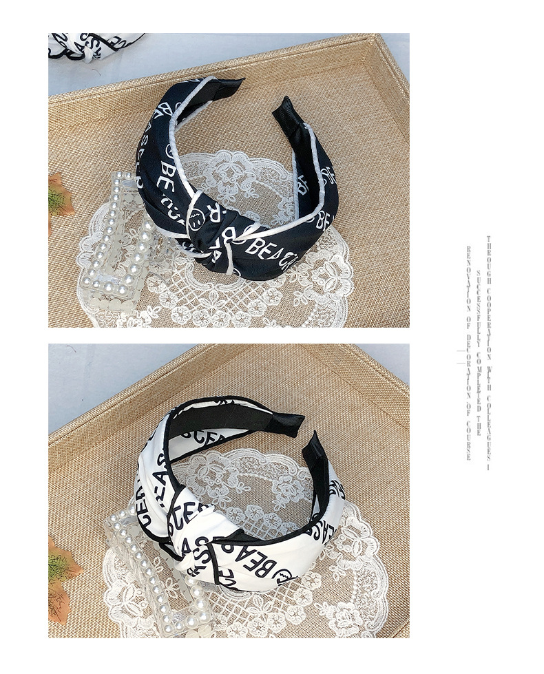 Korea New Simple Fashionable Alphabet Fabric Bilateral Hit Color Middle Knot Wide Side Hairband For Women display picture 8