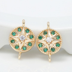 新款純銅鍍14k金鑲嵌鋯石星星圓形連接件吊墜diy飾品配件廠家直銷