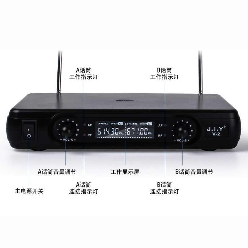 JIY无线麦克风 厂家直销一拖二屏幕显示舞台家用KTV电脑唱歌话筒
