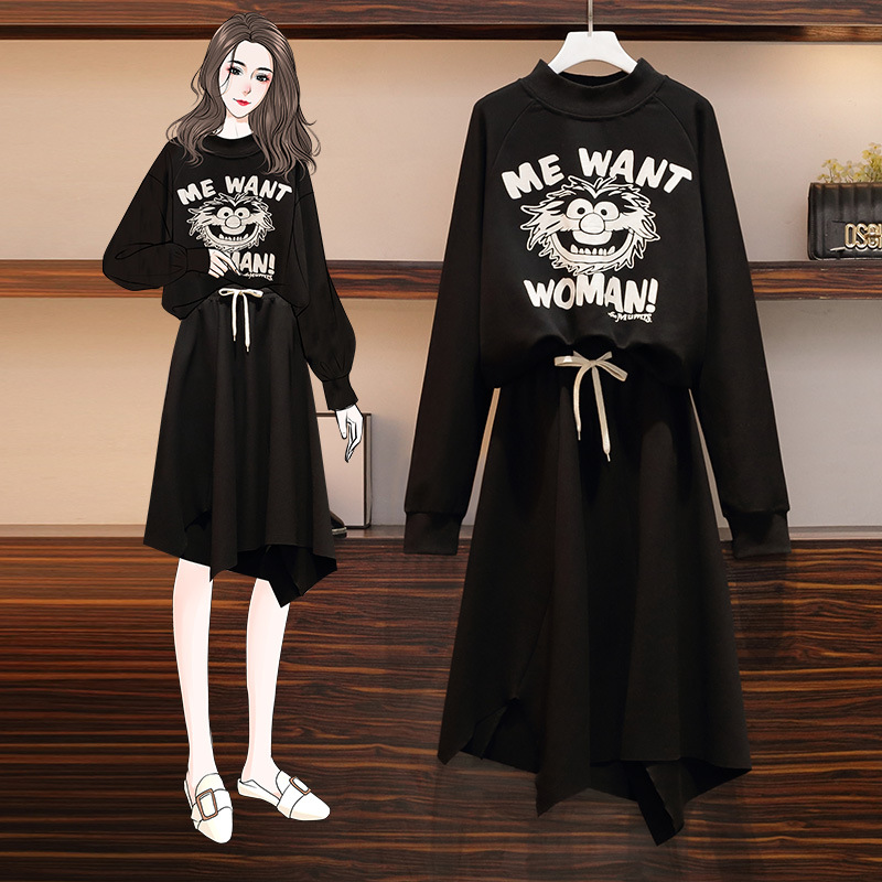 Big size dress 2020 In the new fat MM Western style Show thin Sweater skirt Two suit