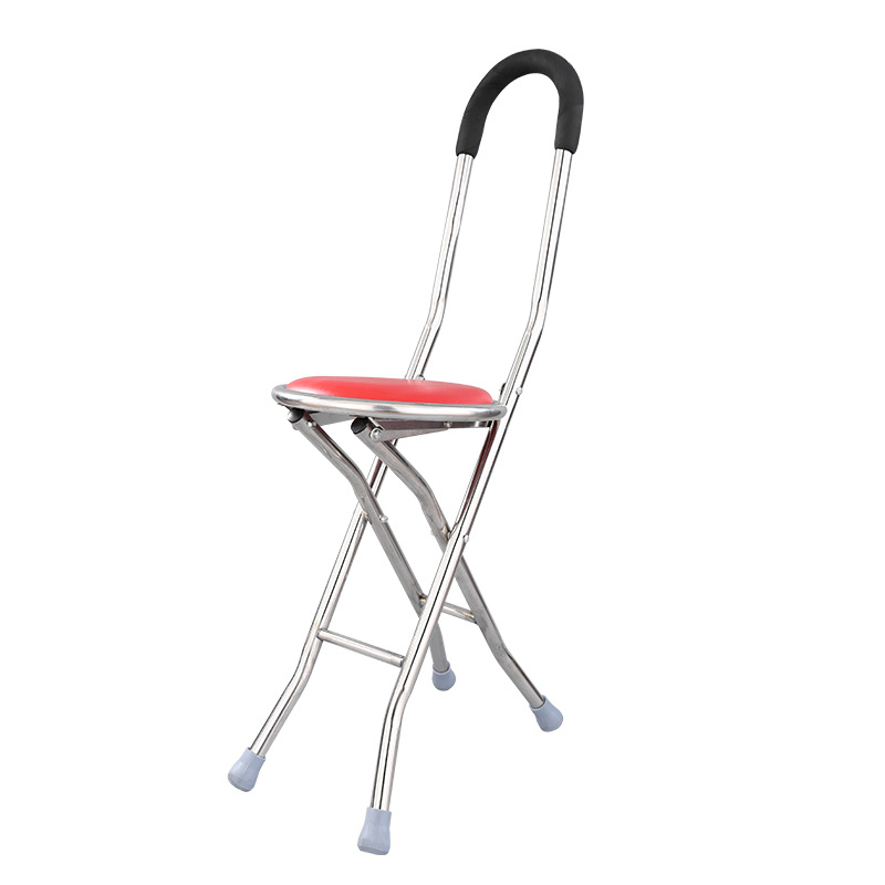 Silla de cuatro patas de acero inoxidable muleta de cuatro patas de ancianos telescópico bastón muleta silla ancianos