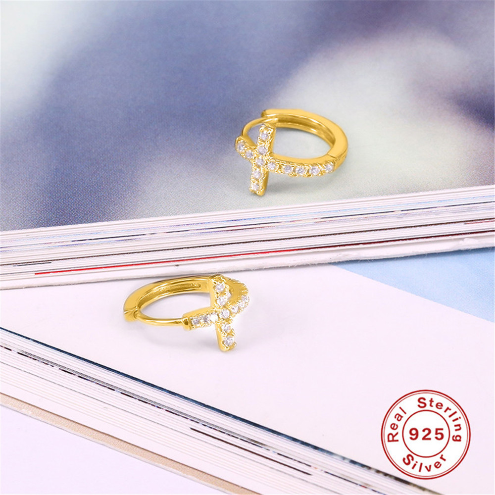 925 Sterling Silver Ear Needle Material Zircon Inlay Material 1 Pair 925 Sterling Silver Cross Zircon Earrings