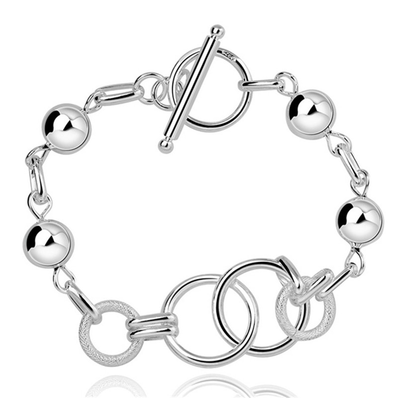 H351 hot sale 925 cross-border hot sale copper silver plated round chain TO bracelet silver stud buckle bracelet for men and women