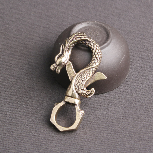 Brass old dragon and phoenix car keychain zodiac dragon metal waist hanging couple creative personalized crafts keychain