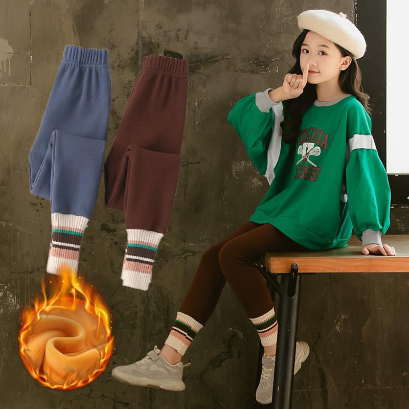 女童加绒打底裤2020新款冬季中大童外穿保暖裤秋冬儿童加厚裤子潮|ms