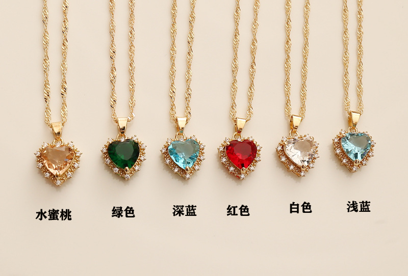 Full Diamond Zircon Heart Necklace display picture 14