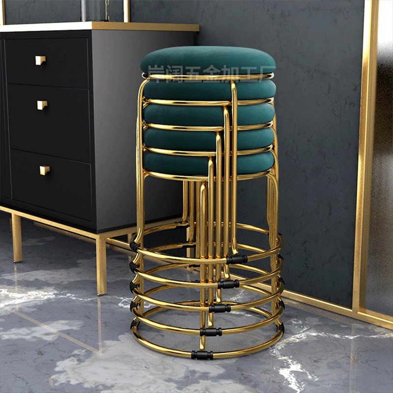 Light luxury meal stool Household round stool Creative storage round stool dining table stool Fashion makeup stool steel bars wholesale