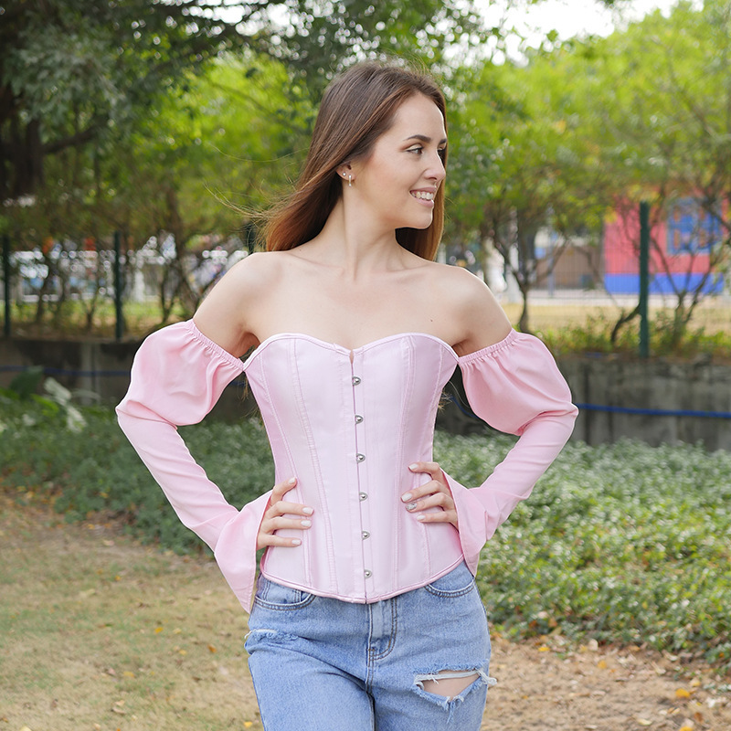 Long-Sleeved Satin Corset Top NSHLJ43206