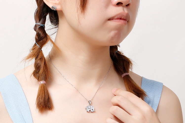 fashion stainless steel auspicious elephant creative clavicle necklace earrings jewelry set wholesal