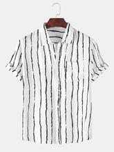 欧美2022外贸速卖通亚马逊Ebay条纹休闲男士衬衫外贸短袖衬衫