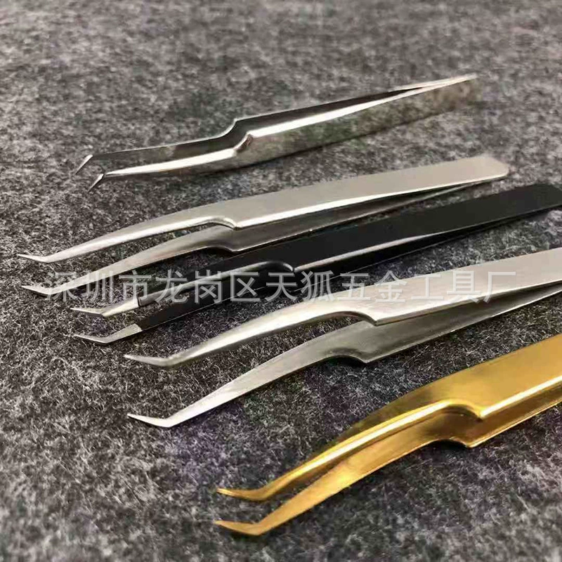 False eyelashes, tweezers, golden professional set for eyelashes, eyelash curler for extension stainless steel